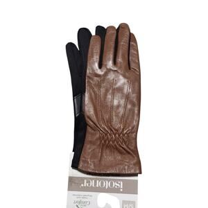 NWT Isotoner eco comfort faux brown leather and black gloves, size sm/med